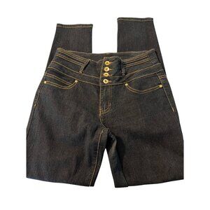 Red & Blue Denim Dark Blue Jeans High Button Waist Skinny Juniors Size 9